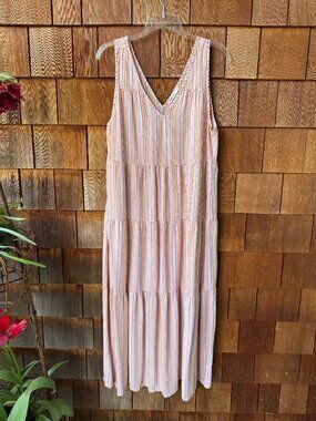 Marine Layer Corinne Sleeveless Seersucker Midi Dress in Women's Large